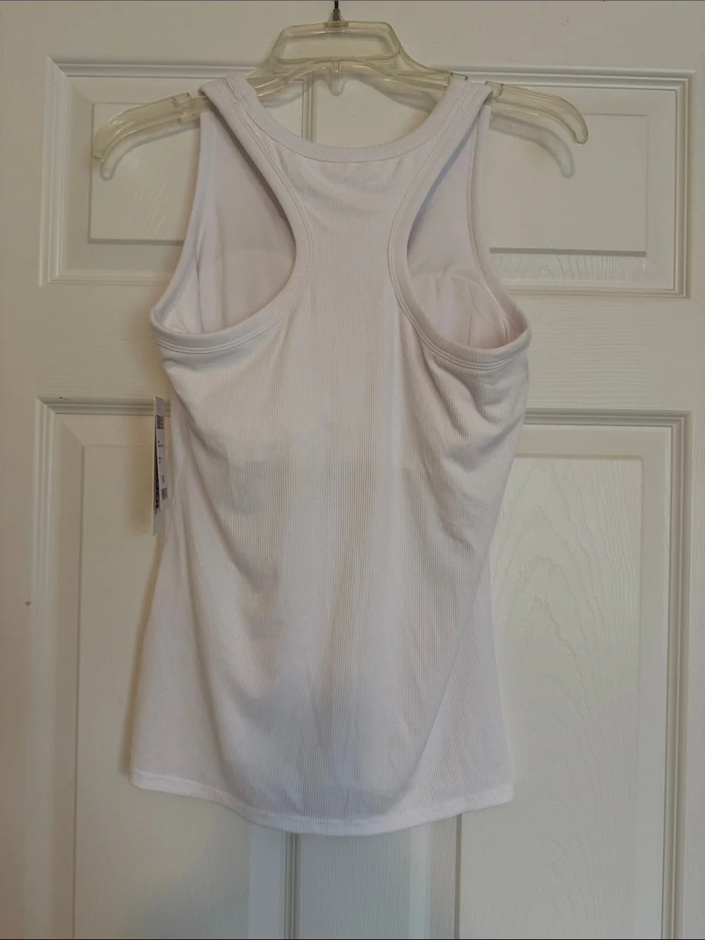 White Ribbed Racerback Tank Top Bra Built In Shelf - Picture 2 of 5
